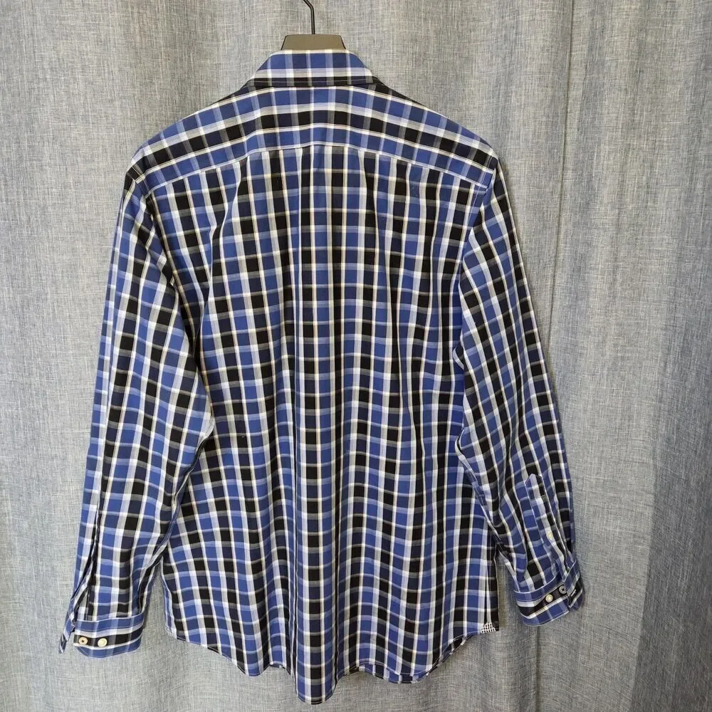 Banana Republic Oxford Shirt Camden Fit Men's L Mid-Wt Blue White Plaid No Iron